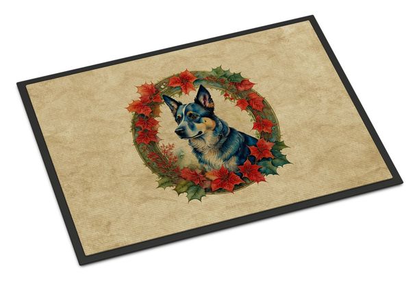 Australian Cattle Dog Christmas Flowers Doormat Front Door Mat Indoor Outdoor Rugs For Entryway, Non Slip Washable Low Pile, 24H X 36W_maomaolike.com