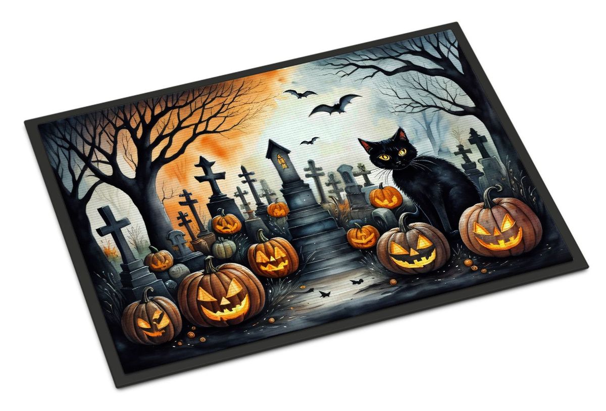 Black Cat Spooky Halloween Doormat Front Door Mat Indoor Outdoor Rugs For Entryway, Non Slip Washable Low Pile, 24H X 36W_maomaolike.com