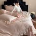 1 Jacquard Striped French Korean Style Fresh 100% Long-staple Cotton Four-piece Bedding Set With Lace Trim_maomaolike.com