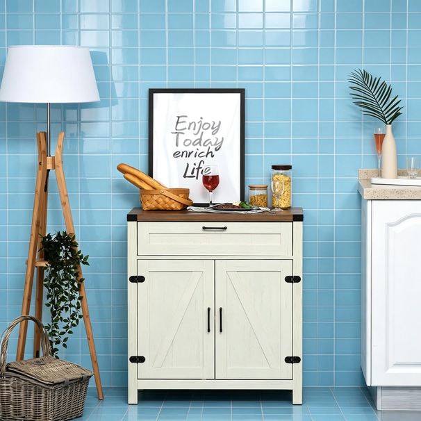 Modern Farmhouse Sideboard With Storage, Buffet Cabinet With 2 Barn Doors And Drawer_maomaolike.com