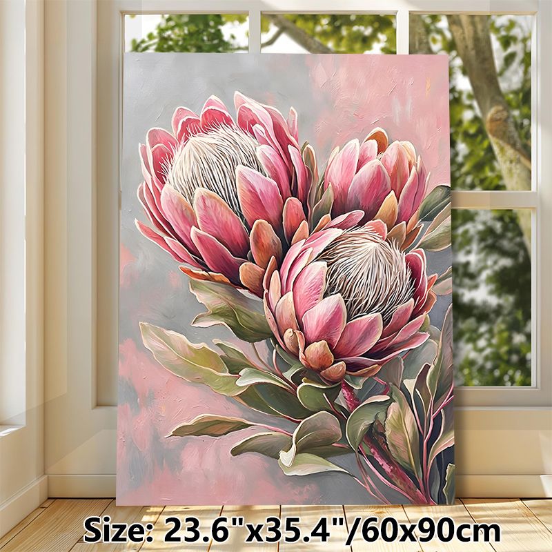 Protea Flower Painting Poster, Vibrant Textured Floral Poster, Elegant Botanical Artwork Featuring Pink Protea Blooms, Ideal For Living Room And_maomaolike.com