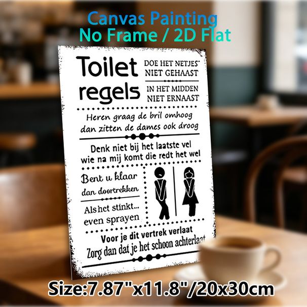 Toilet Rules Painting Poster, Vintage Distressed Black-and-white Humorous Toilet Rules With Gender Icons Poster, Lighthearted Toilet Etiquette_maomaolike.com