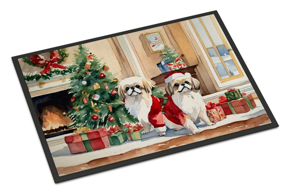 Pekingese Cozy Christmas Doormat Front Door Mat Indoor Outdoor Rugs For Entryway, Non Slip Washable Low Pile, 24H X 36W_maomaolike.com