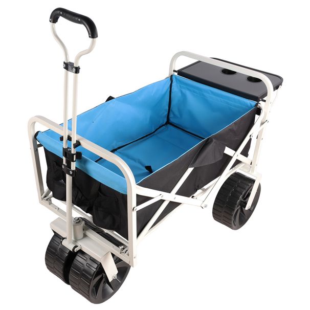 Folding Wagon Garden Shopping Beach Cart (white)_maomaolike.com
