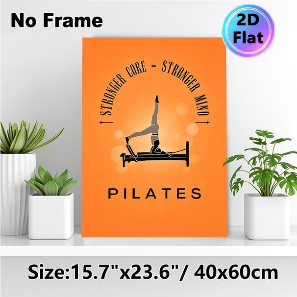 Pilates Themed Painting Poster, Warm Orange Minimalist Pilates Scene Poster, Inspirational "Stronger Core - Stronger Mind" Quote, Ideal For Home Gym_maomaolike.com