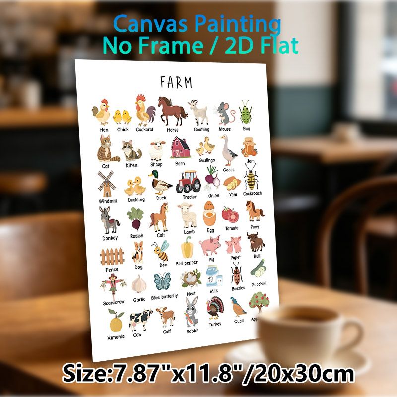 Farm Themed Painting Poster, Cute Cartoon Farm Elements Poster, Informative Design For Learning Farm-related Items, Ideal For Home, Study Area_maomaolike.com