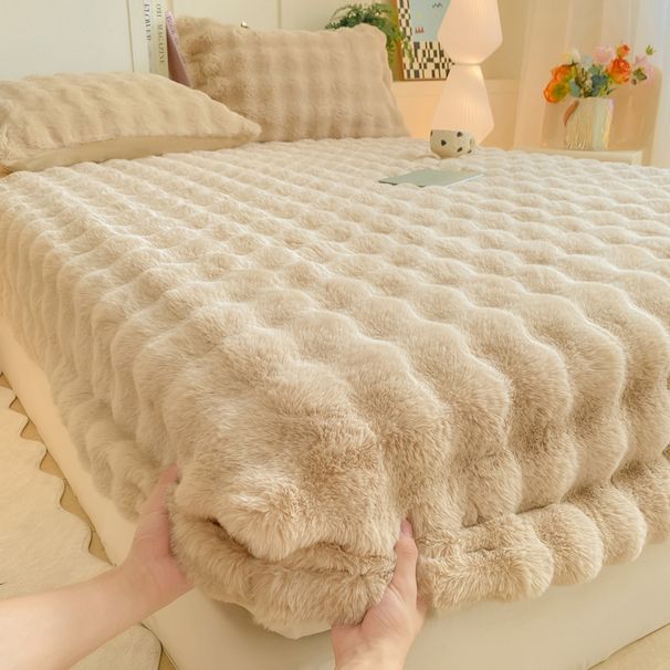 Thickened Bubble Bunny Plush Single Piece Winter Cover Bed Sheet Milk Coral Fleece Mattress Protector_maomaolike.com