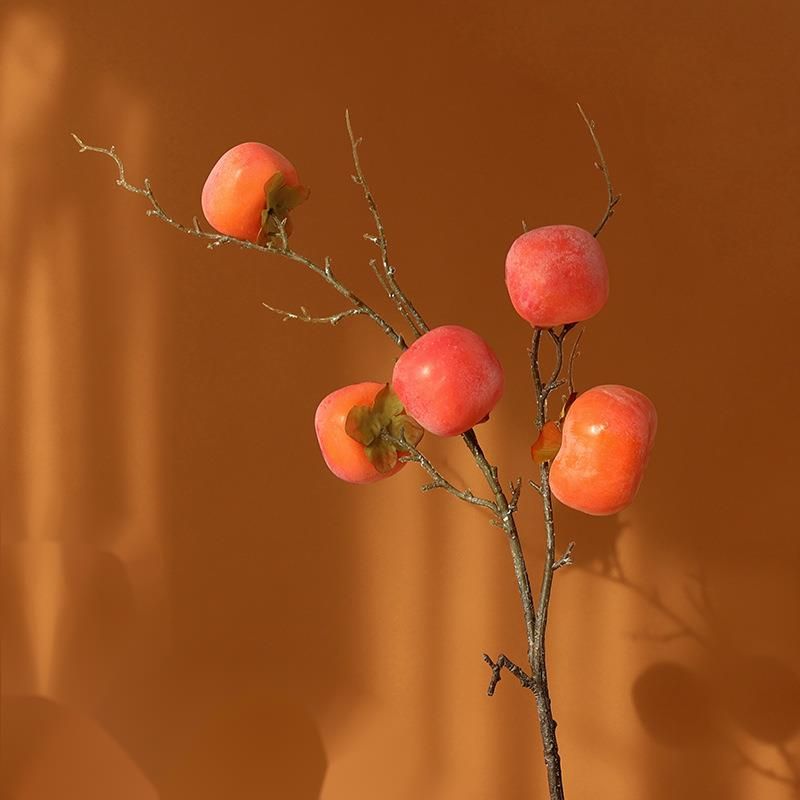 Factory Direct Sale Artificial Fruit Branch Fake Persimmon Flower Arrangement Hotel Homestay Living Room Window Display_maomaolike.com