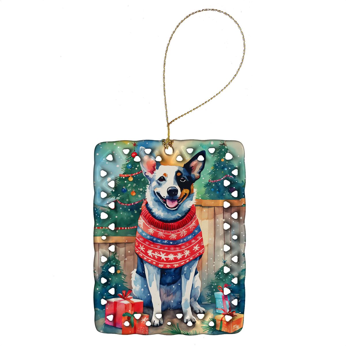Australian Cattle Dog Christmas Porcelain Ornament Christmas Tree Hanging Decorations For Home Christmas Holiday, Rectangle, Gift, Multicolor_maomaolike.com