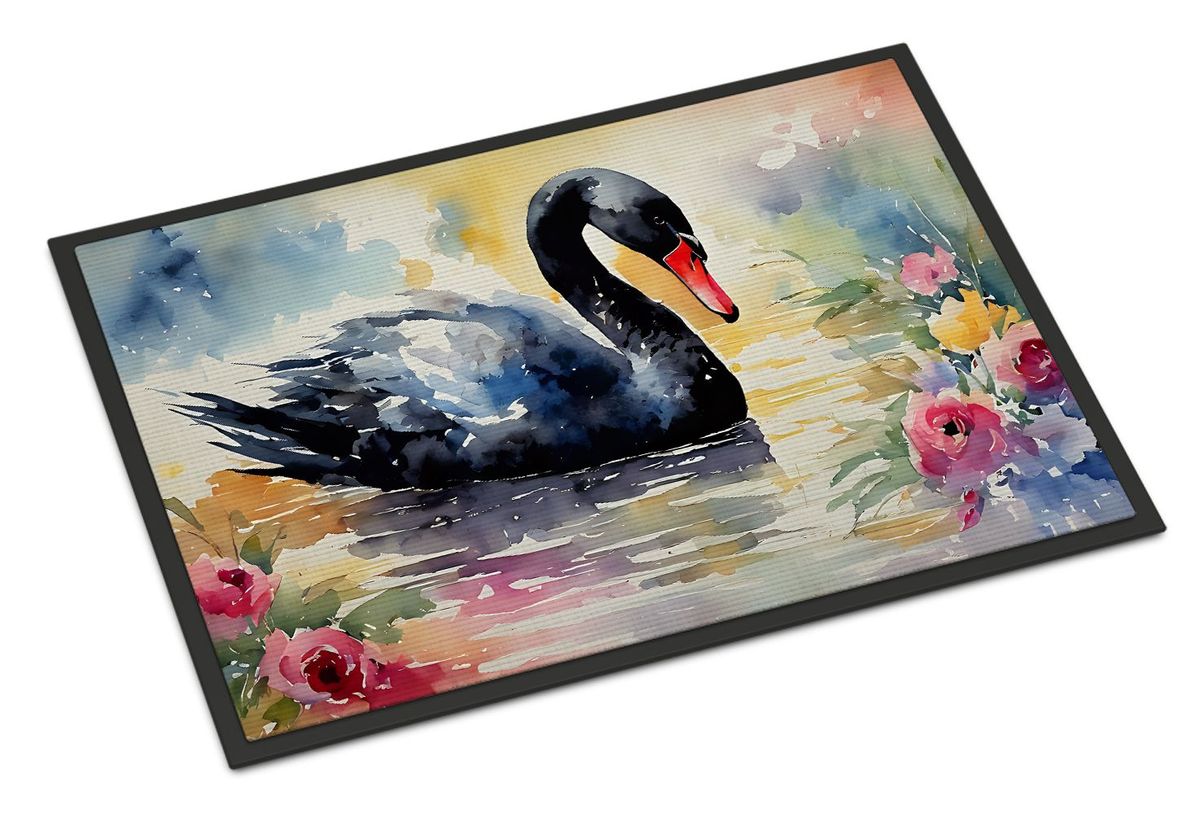Black Swan Doormat Front Door Mat Indoor Outdoor Rugs For Entryway, Non Slip Washable Low Pile, 24H X 36W_maomaolike.com