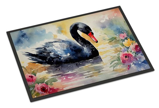 Black Swan Doormat Front Door Mat Indoor Outdoor Rugs For Entryway, Non Slip Washable Low Pile, 24H X 36W_maomaolike.com