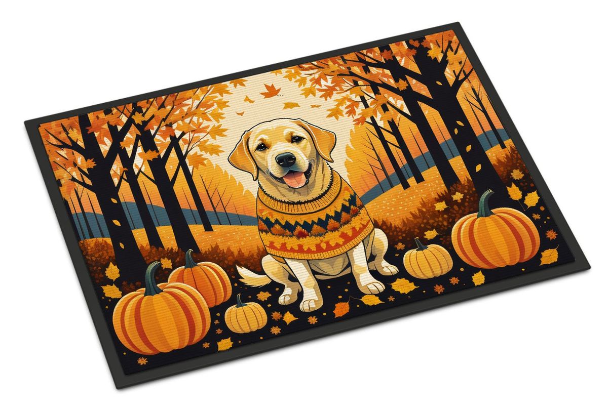 Yellow Labrador Retriever Fall Doormat Front Door Mat Indoor Outdoor Rugs For Entryway, Non Slip Washable Low Pile, 24H X 36W_maomaolike.com