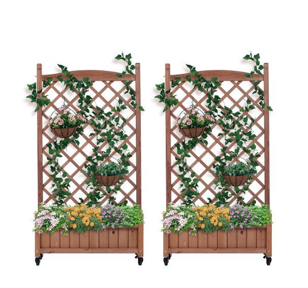 Raised Garden Bed With Trellis 2 Pack, Outdoor Wooden Planter Box & Plant Stand With Climbing Racks_maomaolike.com