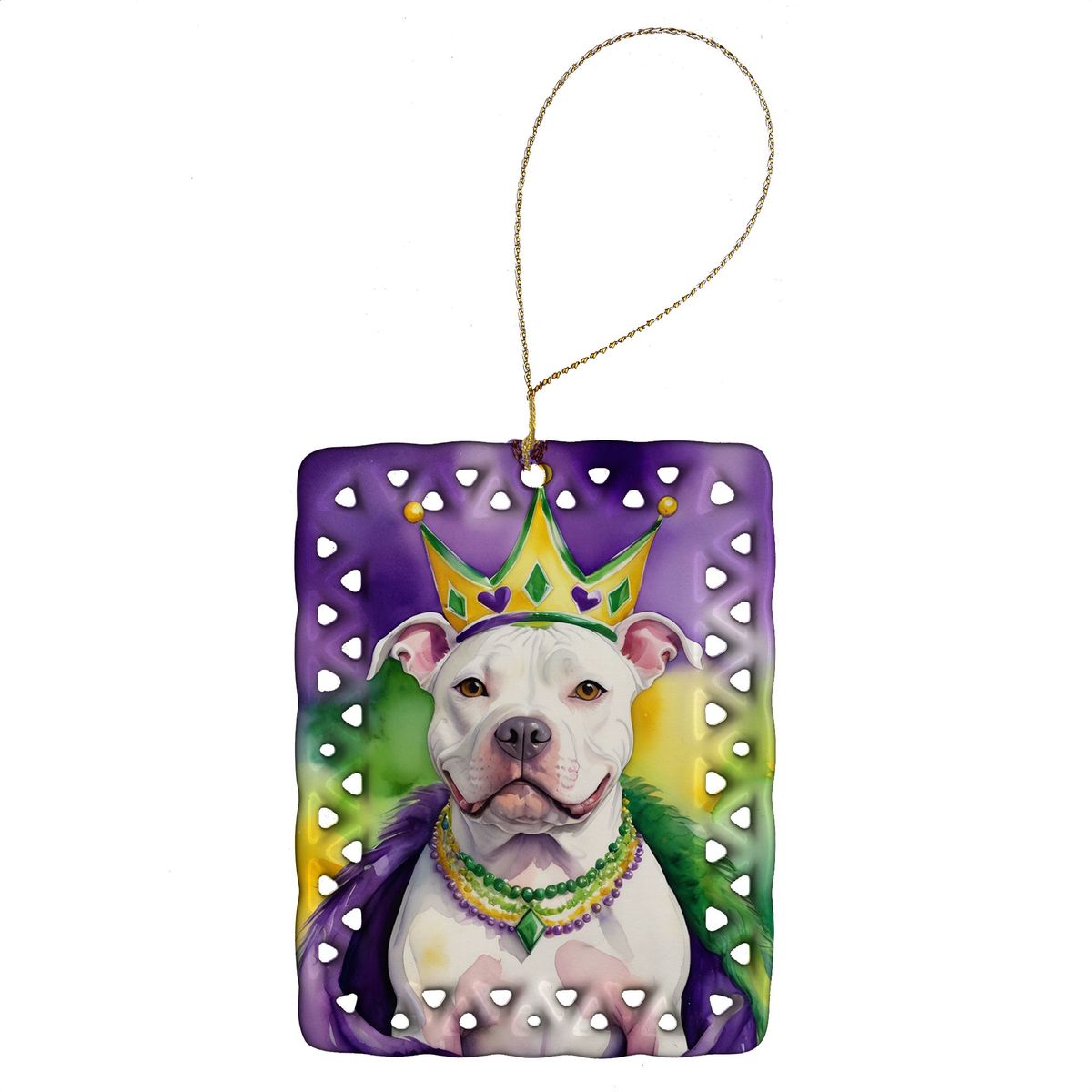 Pit Bull Terrier King Of Mardi Gras Porcelain Ornament Christmas Tree Hanging Decorations For Home Christmas Holiday, Rectangle, Gift, Multicolor_maomaolike.com