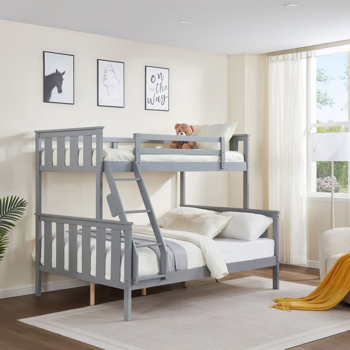 Twin Over Full Bunk Bed With Flexible Ladder,Kids Solid Wood Bed Frame,Strong Wooden Slats, Non-Toxic Finishes, No Box Spring Needed,Gray_maomaolike.com