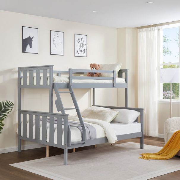 Twin Over Full Bunk Bed With Flexible Ladder,Kids Solid Wood Bed Frame,Strong Wooden Slats, Non-Toxic Finishes, No Box Spring Needed,Gray_maomaolike.com