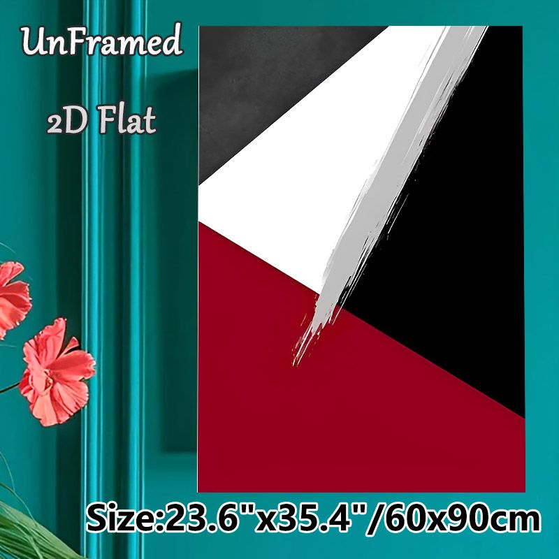 Abstract Geometric Painting Poster, Sleek Bold Red Black White Brushstroke Poster, Minimalist Modern Decor Piece Suitable For Living Room, Office_maomaolike.com