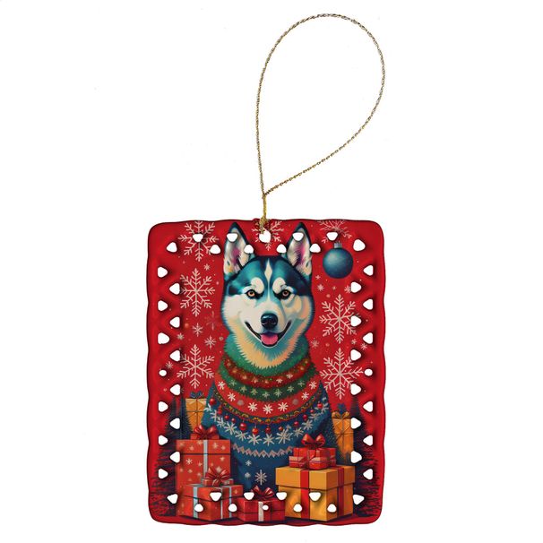 Siberian Husky Holiday Christmas Porcelain Ornament Christmas Tree Hanging Decorations For Home Christmas Holiday, Rectangle, Gift, Multicolor_maomaolike.com