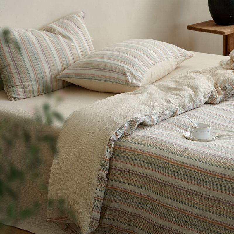 Wholesale INS Japanese Simple Striped Cotton Double Layer Jacquard Crepe Four-Piece All-Cotton Nordic Style 4-Piece Set_maomaolike.com