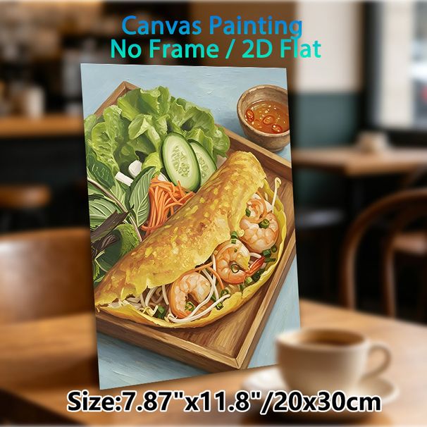 Vietnamese Shrimp Crepe Painting Poster, Vibrant Realistic Oil Painting Style Poster, Detailed Savory Food Artwork Ideal For Restaurant, Kitchen_maomaolike.com