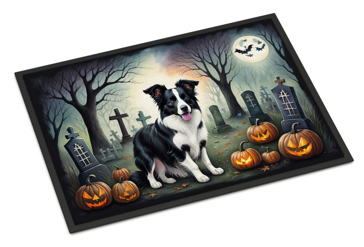 Border Collie Spooky Halloween Doormat Front Door Mat Indoor Outdoor Rugs For Entryway, Non Slip Washable Low Pile, 24H X 36W_maomaolike.com