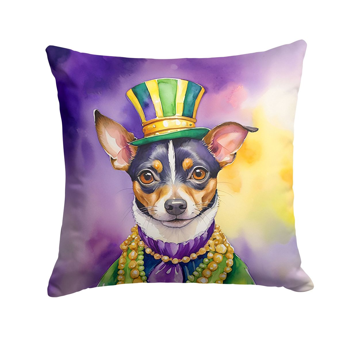 Rat Terrier King Of Mardi Gras Throw Pillow Machine Washable, Indoor Outdoor Decorative Pillow For Couch, Bed Or Patio, 14Hx14W_maomaolike.com