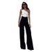 Women's Clothing fashion solid color oblique collar slim fit top high waist wide leg pants suit_maomaolike.com