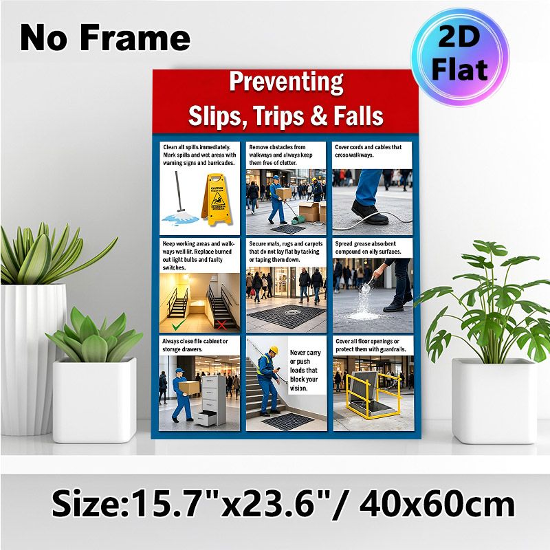 Preventing Slips, Trips & Falls Safety Guide Painting Poster, Clear Informative Illustrated Safety Instruction Poster, Practical Workplace Safety Tips_maomaolike.com