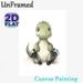 Cute Baby Dinosaur Painting Poster, Soft Watercolor Style Green Dinosaur With Footprint Accents Poster, Warm Whimsical Decor For Bedroom & Living Room_maomaolike.com