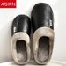 Men's Big Size Winter Slippers Home PU Leather Shoes For Men Indoor Waterproof Fur Cotton Male Bedroom Slipper Flat_maomaolike.com