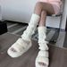 Autumn and winter lozenge twist knitted fleece socks East gate leg covers white maiden pile knee-high socks_maomaolike.com