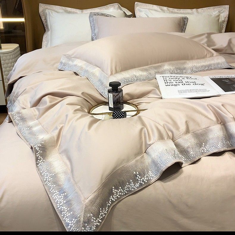 Modern Light Luxury Style 140s Xinjiang Long-staple Four-piece Set High-end Embroidered Quilt Cover All Pure Cotton Bedding_maomaolike.com