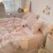 Wholesale INS Korean Cream Plaid Pure Four-Piece Full Princess Style Double Layer Lace Washed Cotton 4-Piece Set_maomaolike.com