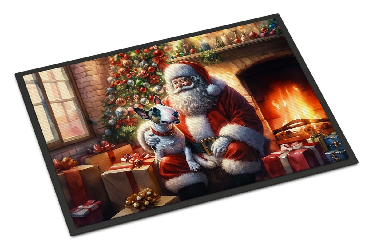 English Bull Terrier And Santa Claus Doormat Front Door Mat Indoor Outdoor Rugs For Entryway, Non Slip Washable Low Pile, 24H X 36W_maomaolike.com