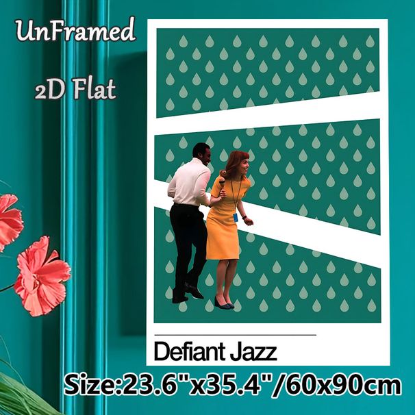 Jazz Dance Themed Painting Poster, Vintage Collaged Style Poster With Dancing Figures & Raindrop Pattern, Artistic Vibrant Decor, Ideal For Music_maomaolike.com