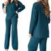 Women's Clothing autumn new solid color fashion lapel loose casual sweater two piece set for women_maomaolike.com