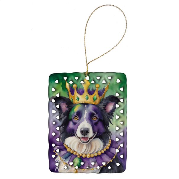 Border Collie King Of Mardi Gras Porcelain Ornament Christmas Tree Hanging Decorations For Home Christmas Holiday, Rectangle, Gift, Multicolor_maomaolike.com