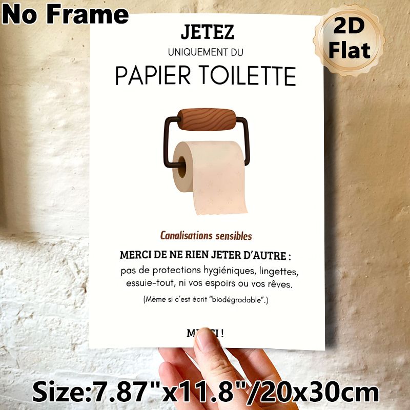 Toilet Paper Etiquette Painting Poster, Minimalist Witty French-themed Reminder Poster, Humorous Bathroom Rule Notice, Ideal For Home Restroom, Public_maomaolike.com