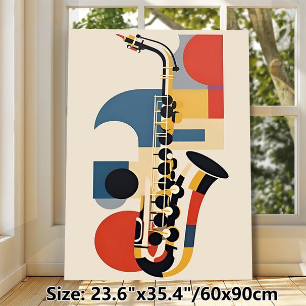 Saxophone Themed Painting Poster, Vibrant Geometric Abstract Style Poster, Stylish Musical Artwork Ideal For Music Studios, Living Rooms And Cafes_maomaolike.com