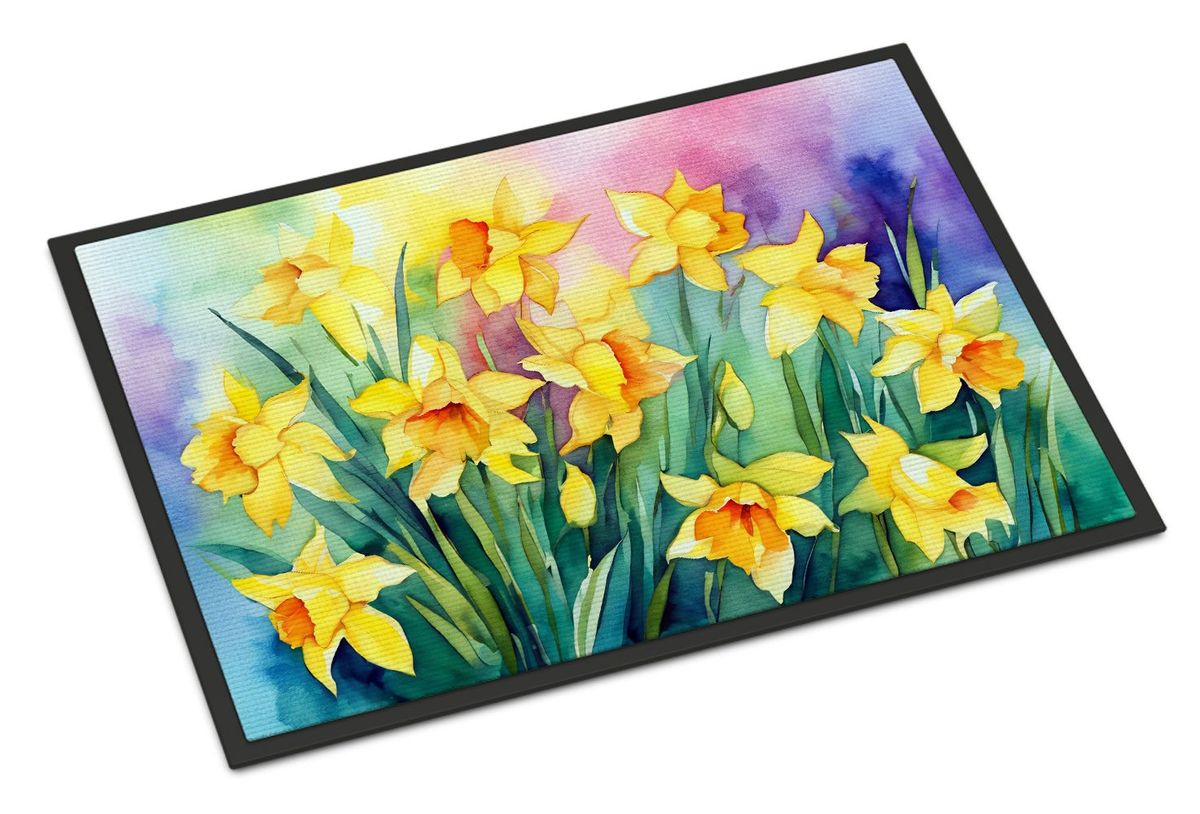 Daffodils In Watercolor Doormat Front Door Mat Indoor Outdoor Rugs For Entryway, Non Slip Washable Low Pile, 24H X 36W_maomaolike.com