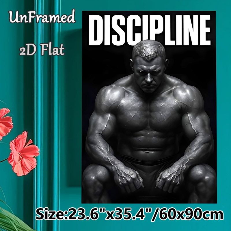 Discipline Motivational Fitness Painting Poster, Monochrome Realistic Muscular Figure Poster, Inspiring Design To Boost Workout Motivation, Ideal For_maomaolike.com