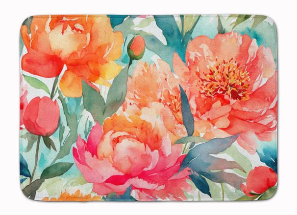 Peonies In Watercolor Memory Foam Kitchen Mat Machine Washable Anti-Fatigue Mat Cushion Comfort Bath Mat Or Kitchen Rug_maomaolike.com