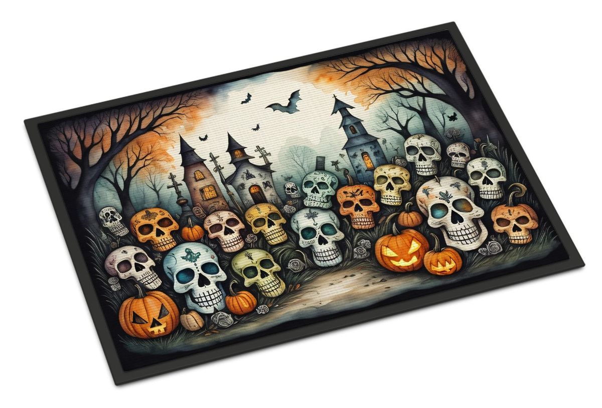 Calaveras Sugar Skulls Spooky Halloween Doormat Front Door Mat Indoor Outdoor Rugs For Entryway, Non Slip Washable Low Pile, 24H X 36W_maomaolike.com