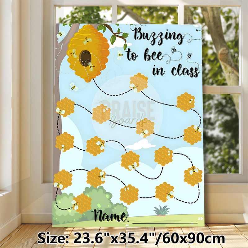 Bee & Honeycomb Themed Praise Chart Painting Poster, Vibrant Cartoon-style Bee & Honeycomb Scene Poster, Motivating Design For Tracking Positive_maomaolike.com