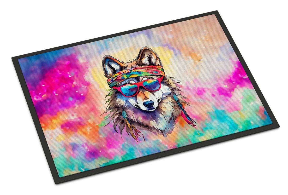 Hippie Animal Wolf Doormat Front Door Mat Indoor Outdoor Rugs For Entryway, Non Slip Washable Low Pile, 24H X 36W_maomaolike.com