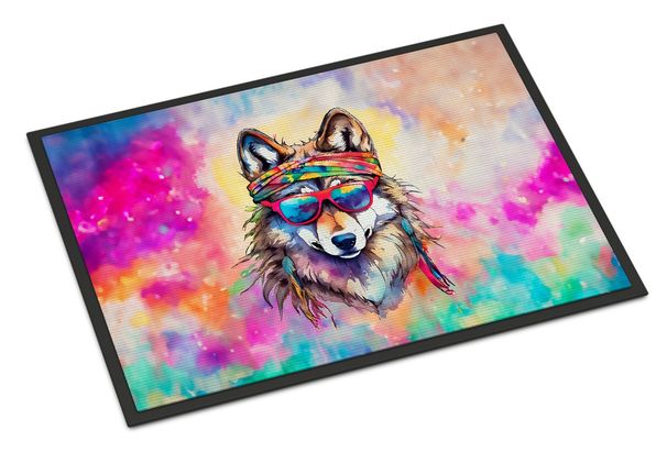 Hippie Animal Wolf Doormat Front Door Mat Indoor Outdoor Rugs For Entryway, Non Slip Washable Low Pile, 24H X 36W_maomaolike.com