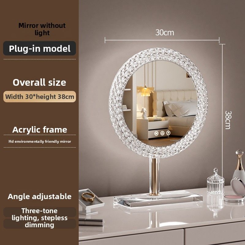 Round Makeup With Light Large Desktop LED Beauty Dressing Table Smart Touch Acrylic Crystal Mirror_maomaolike.com
