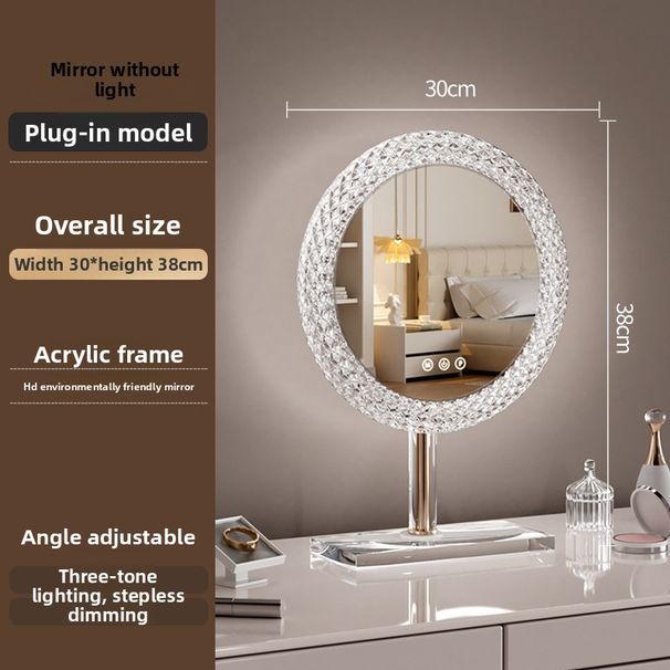 Round Makeup With Light Large Desktop LED Beauty Dressing Table Smart Touch Acrylic Crystal Mirror_maomaolike.com