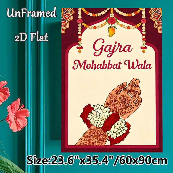 Indian Wedding Henna & Floral Gajra Painting Poster, Vibrant Traditional Indian Festive Poster, Cultural Decorative Piece Suitable For Wedding Venue_maomaolike.com