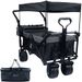 Collapsible Wagon Heavy Duty Folding Wagon Cart With Removable Canopy, 4" Wide Large All Terrain Wheels, Brake, Adjustable Handles,Cooler Bag Utility Carts For Outdoor Garden Beach_maomaolike.com